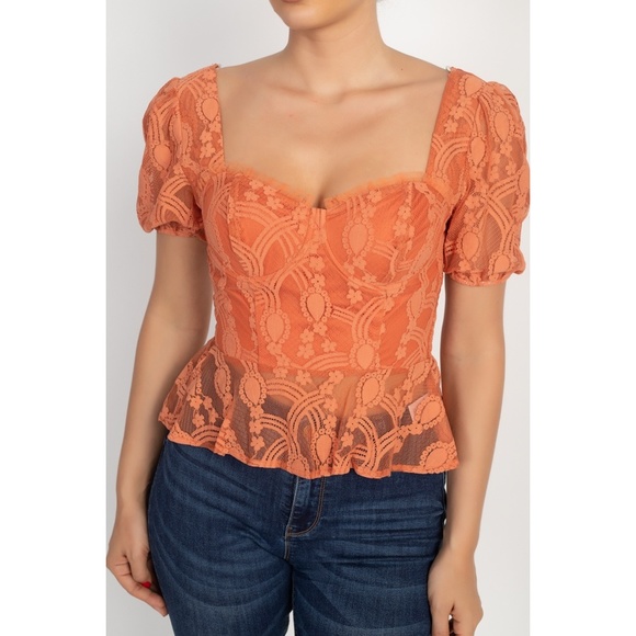 Sheer Lace Sweetheart Flounce Top - Picture 4 of 6